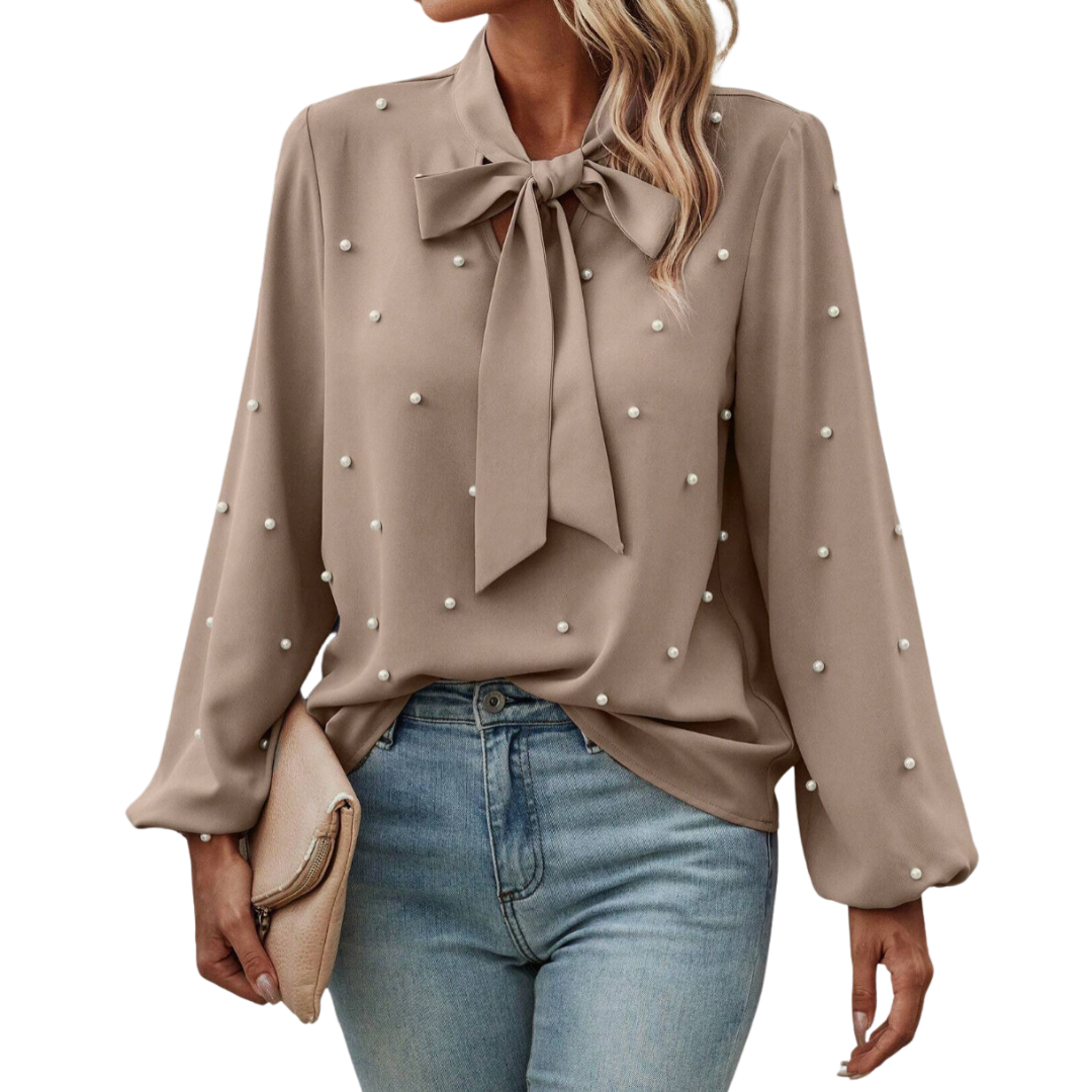 Revere™| Elegant Tie-Neck Blouse with Pearls