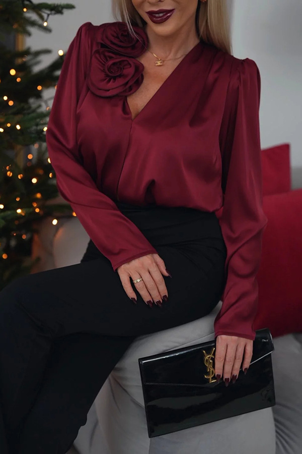 Revere™ | Elegant Satin Blouse With Floral Detail